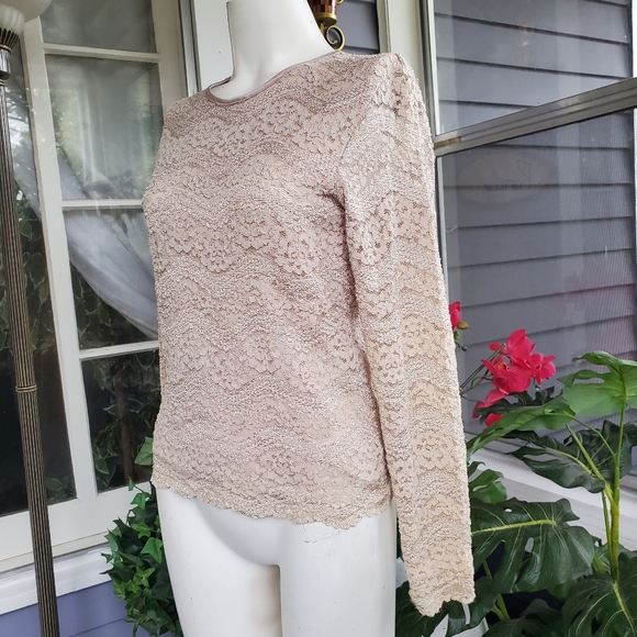 Vintage Harve Benard Beige Floral Abstract Lace Longsleeved Top - Picture 5 of 7